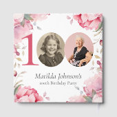 Elegant Pink Floral Photo 100th Birthday ゲストブック (裏面)