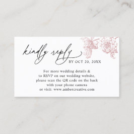 Elegant Pink Floral QR code Wedding RSVP Small  名刺