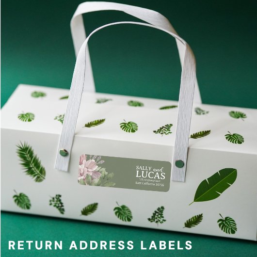 Elegant pink floral sage | mint return address  ラベル