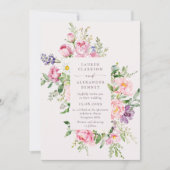 Elegant Pink Floral Spring Wedding Invitation 招待状 (正面)