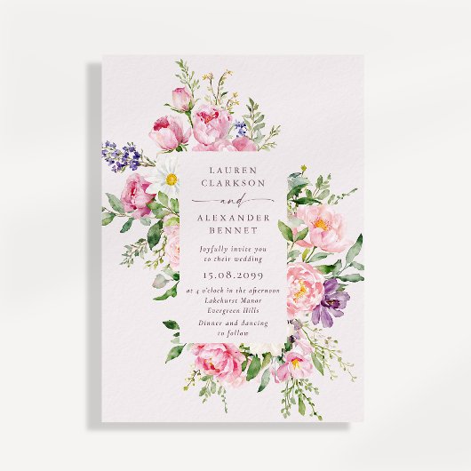Elegant Pink Floral Spring Wedding Invitation 招待状