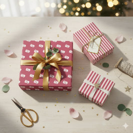 Elegant Pink Floral & Stripe Wrapping Paper Set ラッピングペーパーシート