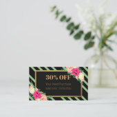 Elegant Pink Floral Stripes QR Code Discount Card 割引カード (スタンド正面)