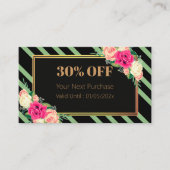 Elegant Pink Floral Stripes QR Code Discount Card 割引カード (正面)