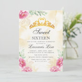 Elegant Pink Floral Sweet Sixteen Gold Birthday  招待状 (スタンド正面)