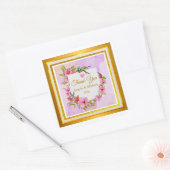 Elegant Pink Floral Thank You Wedding Favor スクエアシール (封筒)