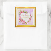 Elegant Pink Floral Thank You Wedding Favor スクエアシール (バッグ)