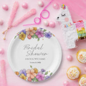  Elegant Pink Floral Vine Bridal Shower Plates ペーパープレート (パーティー)