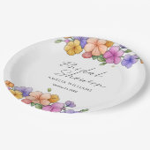  Elegant Pink Floral Vine Bridal Shower Plates ペーパープレート (アングル)