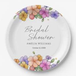  Elegant Pink Floral Vine Bridal Shower Plates ペーパープレート