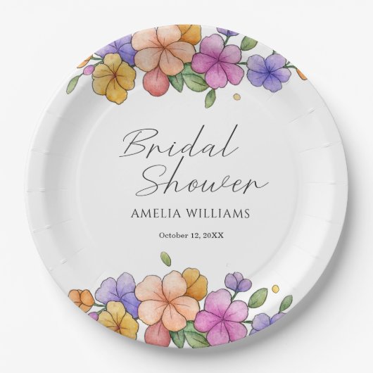  Elegant Pink Floral Vine Bridal Shower Plates ペーパープレート (正面)