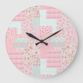 Elegant Pink Floral Wall Clock | Soft Rose Aesthet ラージ壁時計 (正面)