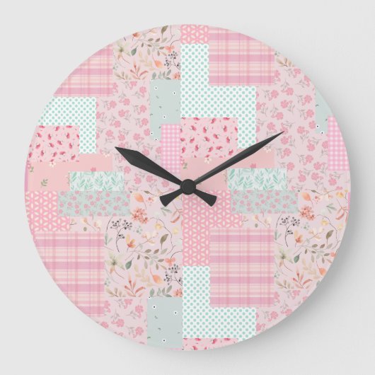 Elegant Pink Floral Wall Clock | Soft Rose Aesthet ラージ壁時計 (正面)