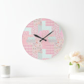 Elegant Pink Floral Wall Clock | Soft Rose Aesthet ラージ壁時計 (ホーム)