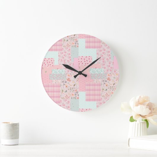 Elegant Pink Floral Wall Clock | Soft Rose Aesthet ラージ壁時計 (ホーム)