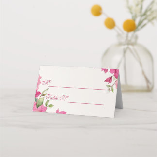Elegant Pink Floral Watercolor Wedding プレイスカード