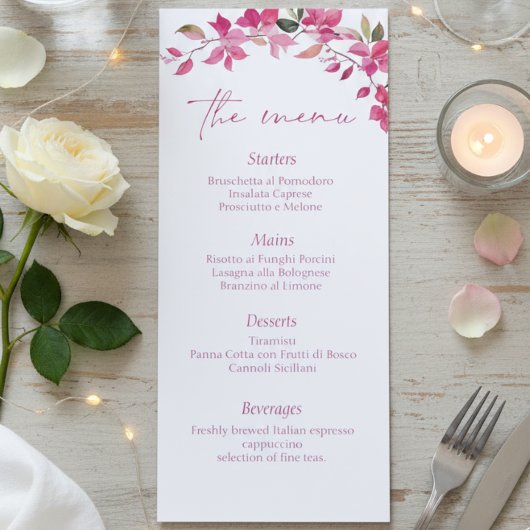 Elegant Pink Floral Watercolor Wedding  メニュー