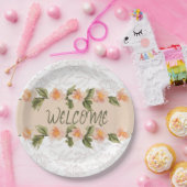 Elegant Pink Floral Watercolor Welcome Napkins ペーパープレート (パーティー)