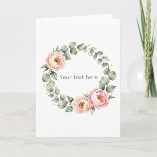 Elegant Pink Floral Watercolor Wreath Personalized カード (正面)