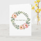 Elegant Pink Floral Watercolor Wreath Personalized カード (黄色い花)