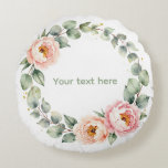 Elegant Pink Floral Watercolor Wreath Personalized ラウンドクッション<br><div class="desc">Add a soft, romantic touch to your home decor with our personalized round floral pillow. Featuring a delicate, hand-painted watercolor flower wreath, this unique circular throw pillow is the perfect accent for a nursery, bedroom, or cozy reading nook. You can easily customize the center with a name, initial, or a...</div>