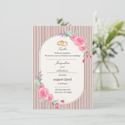 Elegant Pink Floral Wedding 招待状 (スタンド正面)