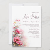 Elegant Pink Floral Wedding After Party 招待状 (正面)