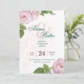 Elegant Pink Floral Wedding Anniversary  招待状 (スタンド正面)