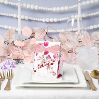 Elegant Pink Floral Wedding Favor Box with Ribbon  フェイバーボックス
