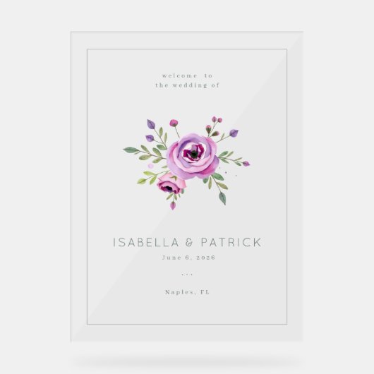 Elegant Pink Floral Wedding Invitation アクリルサイン (正面)