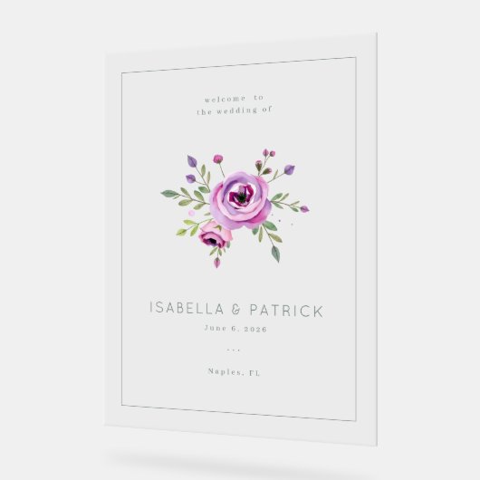 Elegant Pink Floral Wedding Invitation アクリルサイン (傾斜)