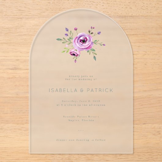 Elegant Pink Floral Wedding Invitation アクリル招待状 (正面)