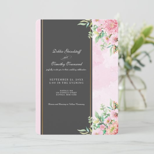 Elegant Pink Floral Wedding Invitation  招待状 (スタンド正面)
