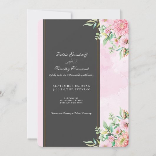 Elegant Pink Floral Wedding Invitation  招待状 (正面)