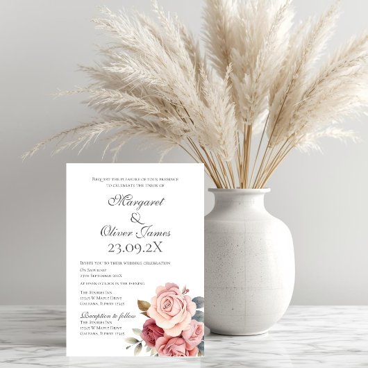 Elegant Pink Floral Wedding Invitation 招待状