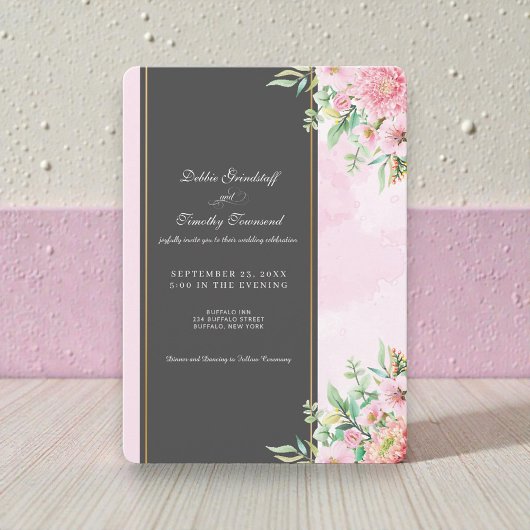 Elegant Pink Floral Wedding Invitation  招待状