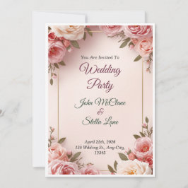 Elegant Pink Floral Wedding Invitation 招待状