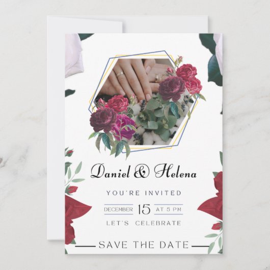 Elegant Pink Floral Wedding Invitation Custom Card 招待状 (正面)