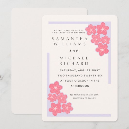 Elegant Pink Floral Wedding Invitation - Customiza 招待状 (正面/裏面)