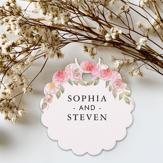 Elegant Pink Floral Wedding Party with Gold  フェイバータグ