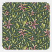 Elegant Pink Flower Pattern on Dark Background スクエアシール (正面)