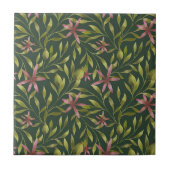 Elegant Pink Flower Pattern on Dark Background タイル (正面)