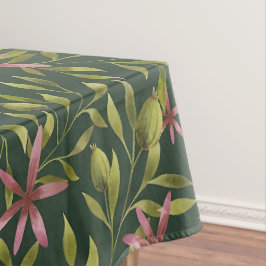 Elegant Pink Flower Pattern on Dark Background テーブルクロス