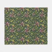Elegant Pink Flower Pattern on Dark Background フリースブランケット (正面(横))