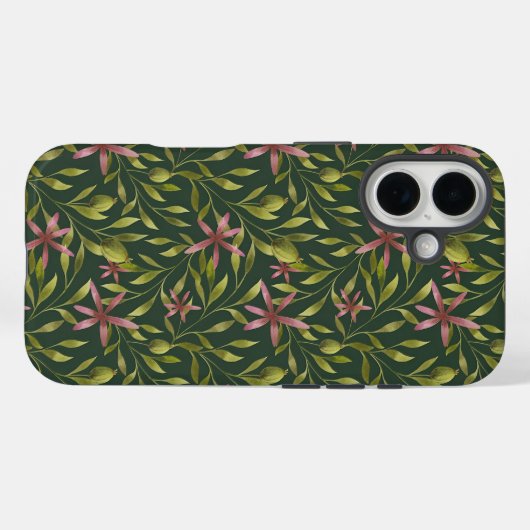 Elegant Pink Flower Pattern on Dark Background Case-Mate iPhoneケース (裏面 (横))