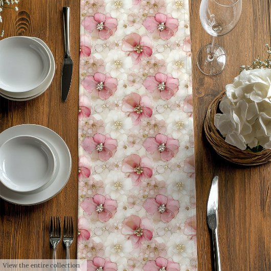Elegant pink flowers and gold table wrap design ミディアムテーブルランナー