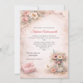 Elegant Pink Flowers Birthday Party | 招待状 (正面)