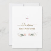 Elegant Pink Flowers Gold Greenery Dedication 招待状 (裏面)