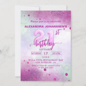 Elegant Pink Foil Balloon 21st Birthday Party 招待状 (正面)