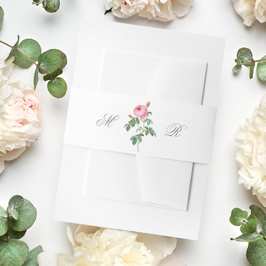 Elegant Pink French Rose Calligraphy Wedding 招待状ベリーバンド